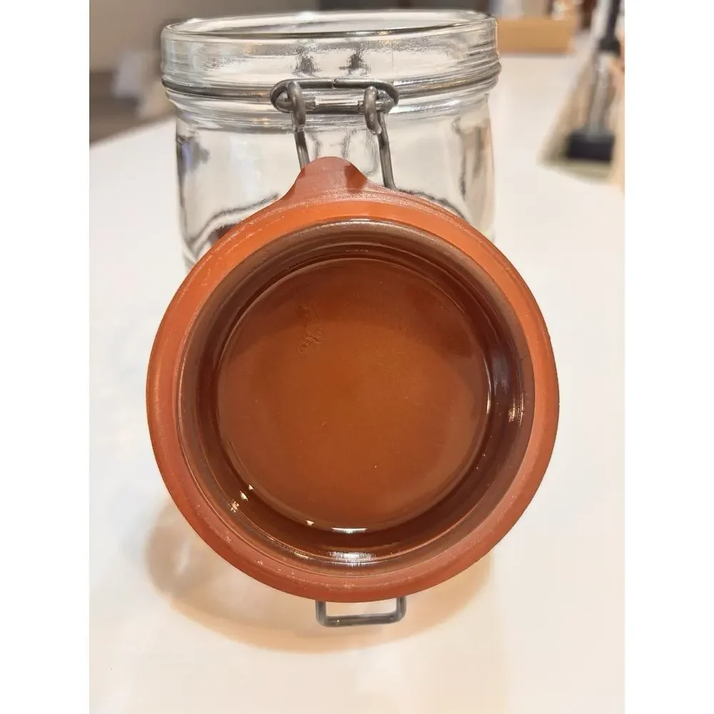 Vintage 1970’s Triomphe Tea Brown Stripe Canister Jar Glass Storage MCM 3/4L